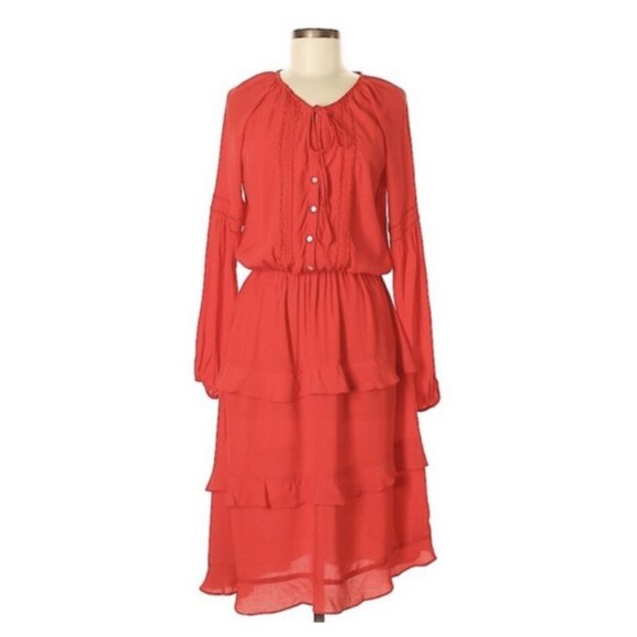 Anthropologie Dress Size Small Red Boho Western Sunday in Brooklyn Tiered Ruffle - Picture 2 of 8